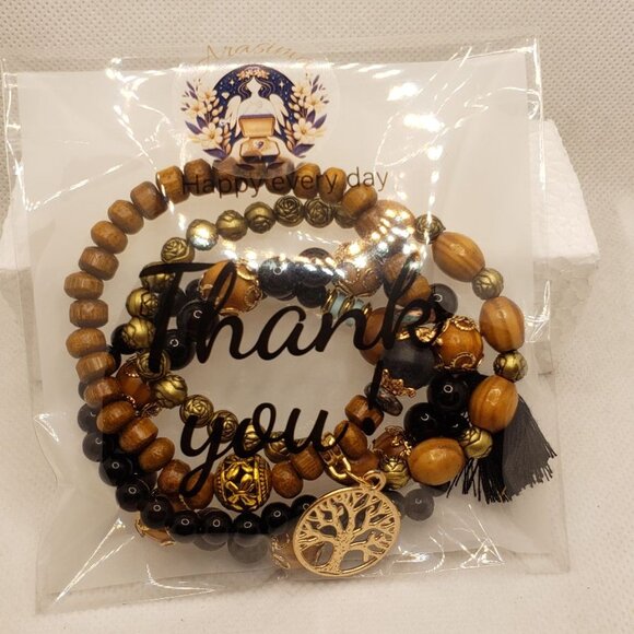 Multilayer Bracelet Tassel Tree of Life Shape Pendant Handmade Beads Stretchy Br - Picture 6 of 16